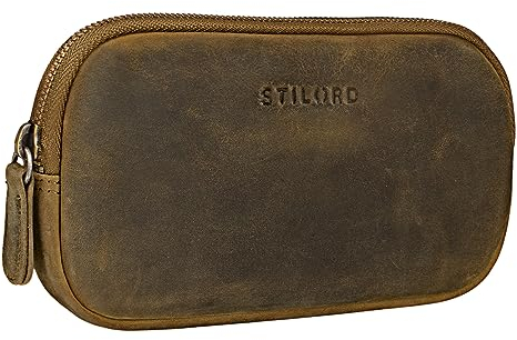 STILORD 'Mike' Vintage Leder Etui Ledermäppchen ideal für Stifte Handy Kosmetik Geld Brille Schlüssel Federmappe Schminktasche Echtleder, Farbe:mittel - braun