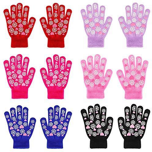 QKURT 6 par magiska handskar – vinterstickade helfinger stretch varma handskar för 5 ~ 13 år gamla barn flickor och pojkar