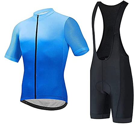 Été Tenue VTT Pro pour Homme, Maillot de Cyclisme à Manches Courtes + Shorts Vélo Pantalon Cuissard VTT 3D Gel Coussin Rembourrés (Bleu,XXL)