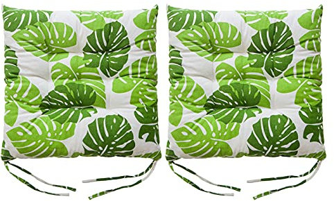 Pack of 2 Leaf Print Chair Cushions Square Seat Pad Soft Breathable Back Cushion with Fixable Ropes for Office Dining Classroom Garden Outdoor (40x40x7cm)