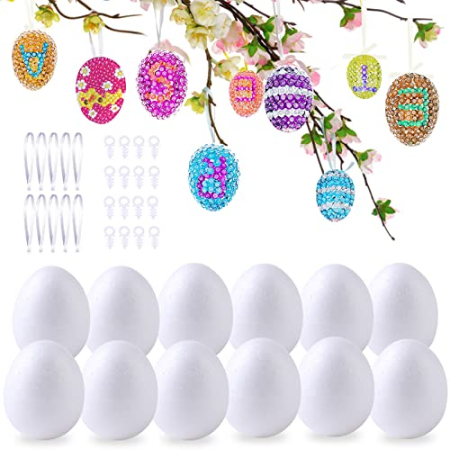 Ostereier Styroporeier,Ostereier zum Selbst Bemalen Beschriften,25 Stück Eier zum Aufhängen,DIY Pailletten Eier Osterdekoration zum Verzieren,Plastikeier zum Basteln Set,Färben Dekoration,Geschenk