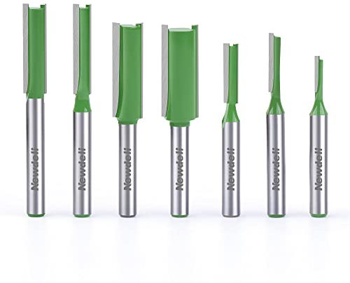 Newedli - Set di 7 punte per fresa a taglio dritto con gambo da 1/4, a scanalatura doppia e singola, 1/8, 5/32, 1/5, 1/4, 5/16, 3/8, 1/2, diametro di taglio da 1/2, per lavorazione del legno