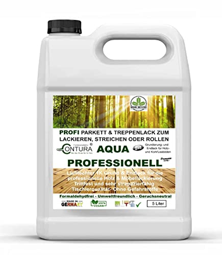 5 Liter Parkettlack Grundierung und Parkettsiegel Aqua Professionell Treppenlack 2in1 Holzlack Geruchsneutral 100% Vegan (Matt Farblos)