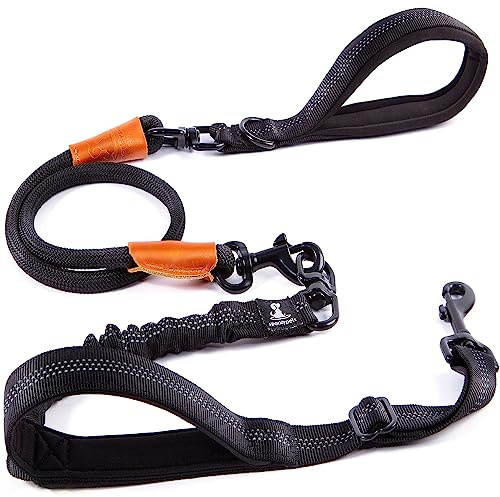 SparklyPets Laisse élastique de qualité supérieure pour Tirer Le Chien – Laisse Anti-Traction Absorbant Les Chocs pour Chiens de Taille Moyenne et Grande avec poignées rembourrées, Coutures