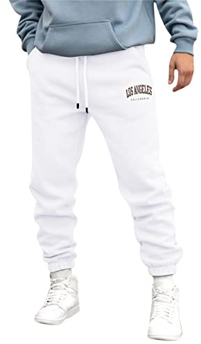 Pantaloni da tuta da uomo in cotone pantaloni invernali elasticizzati in vita pantaloni tuta pantaloni casual jogging palestra casual pantaloni leggeri, bianco, M