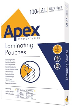 Fellowes Apex A4-Laminierfolien, glänzende Oberfläche, 100 Blatt - Super-Flex - Ideal für Notizen und Fotos