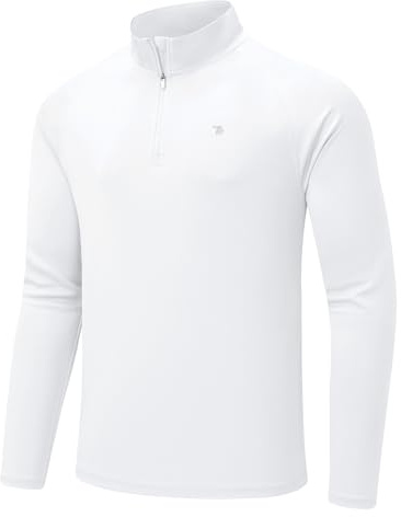 donhobo Herren Sportshirt Langarm UV Schutz Shirts mit 1/4 Zip, Weiß, XL