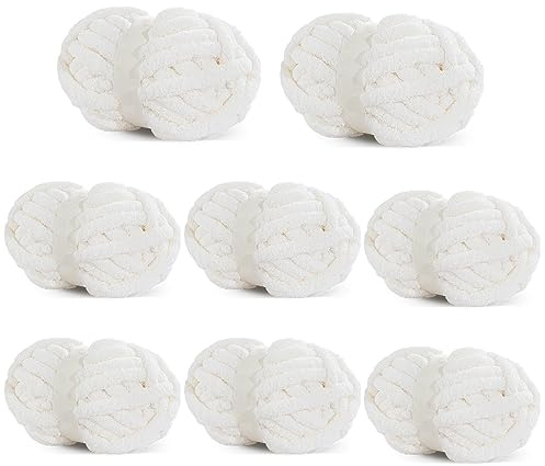 BALAPET Thick Chenille Yarn for Crochet and Knitting, 24.7 m and 226.8 g per Skein, Fluffy Thick Velvet Yarn Set for Handicrafts, Blanket Weaving and Clothes, Cream White, 8-Pack