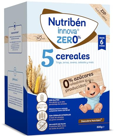 Nutribén innova ZERO 0 % 5 céréales, 500 g, blé, riz, avoine, orge et maïs, bébés à partir de 6 mois, 0 % sucres ajoutés et produits, céréales complètes