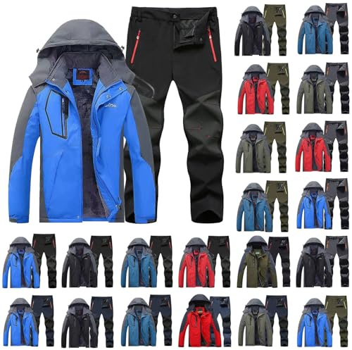 Tuta da sci da uomo – Set giacca da sci e pantaloni da uomo antivento impermeabile foderato in pile, con cappuccio, tuta da sci per tempo libero, escursionismo, sci all'aperto, inverno, neve,