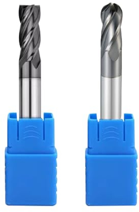 2PCS HRC45 Carbide Square and Ball Nose End Mill Bits Set, Tungsten Steel End Mills Bits Cutter, Carbide End Mills for Alloy Steels/Hardened Steels 4 Flutes (2pcs 1/2 Square and Ball nose End mill)