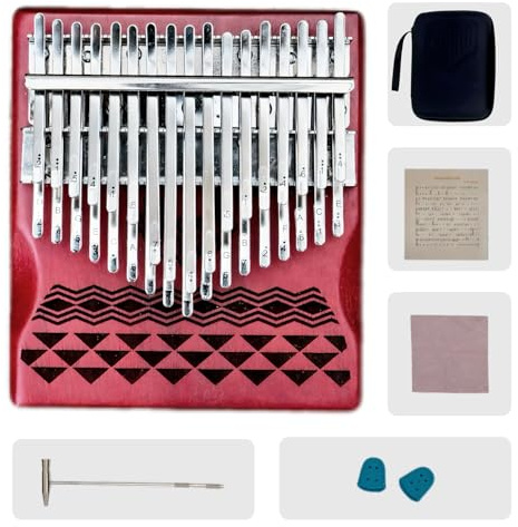 34 Key Kalimba Thumb Piano – Solid Rosewood, Red River Design, Professional Mbira Instrument with Case & Accessories, for Beginners and Pros