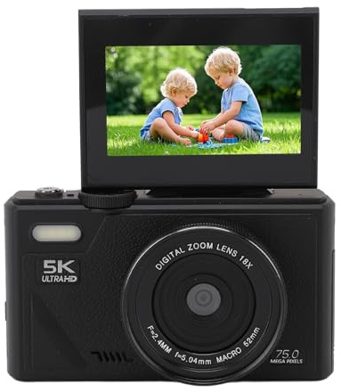 5K Digital Camera, 75MP HD 18x Digital Zoom Autofocus Retro Mirrorless Camera, Utrustad med 3 -tums Skärm, Smile Detection Feature, Idealisk för Resefotografering (Svart)