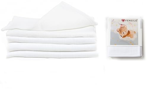 FENSILO Muslindukar, dregellappar, muslinblöjor, 4-pack, 60 x 60 cm, babytygblöjor för pojkar och flickor, vita