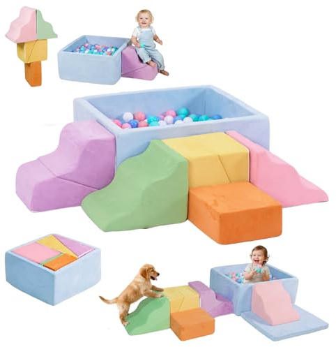 STAOLENE Climbing Toys for Toddlers, 7-Piece Foam Climbing Blocks with Ball Pit, Indoor Soft Play Set for Baby & Toddlers to Crawl, Climb, Motor Skills Development (Balls Not Included)