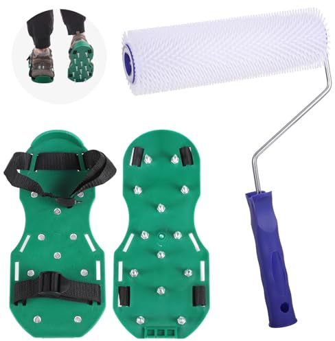 Spiked Roller and Shoes Kit, 9 in Screed Spiked Roller with Spike Shoes, Self-Leveling Concrete Roller, Epoxy Flooring Spike Tool Set, Air Bubble Removal for Self-Leveling Compound