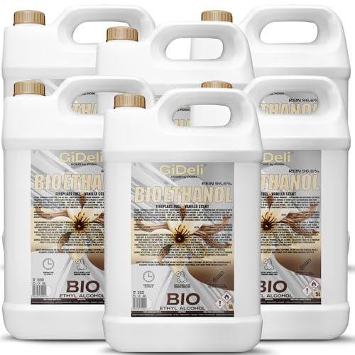 GiDeli Bioetanolo 6 x 5 l profumo di vaniglia 96,6% etanolo per camini interni ed esterni, senza fumo e fuliggine, da mais e barbabietola da zucchero