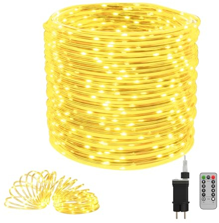 XMTECH LED Lichtschlauch 30M Warmweiß 300 LEDs Außen Innen, IP44, 8 Modi Dimmbar mit Timer & Fernbedienung, Lichterkette für Weihnachten, Hochzeit, Garten Deko