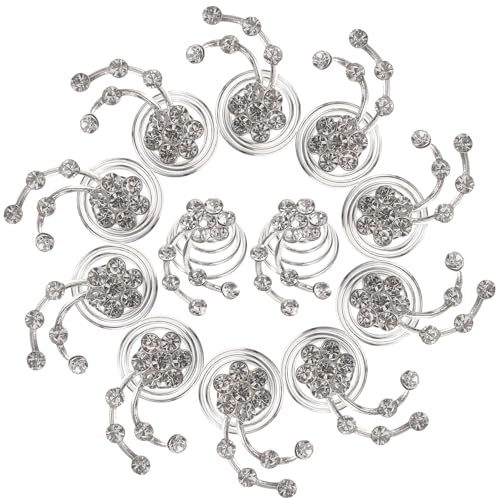 SEWACC Lot de 12 Épingles à Cheveux Spirale Argentées en Alliage Strass Accessoires pour Cheveux de Mariage et Fête Ornements Capillaires pour Femmes Élégants