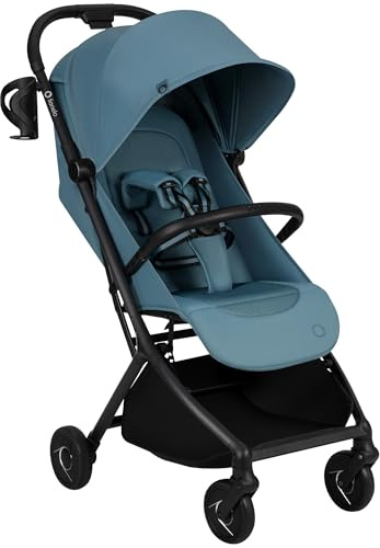Lionelo Sia Resebarnvagn (6 mån–4 år) upp till 22 kg – Ultralätt 5,9 kg & Kompakt, Enhandstyrd, Punkteringsfria Hjul med Fjädring, UPF50+ Vattentät Sufflett, Står Ihopfälld, Myggnät Mugghållare, Blå