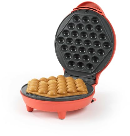 Giles & Posner Funfair Gaufrier à bulles, plaque 18 cm, 750 W, rouge | Plaques antiadhésives sans PFAS, préchauffage 2 min, voyants marche et prêt, rangement compact, nettoyage facile