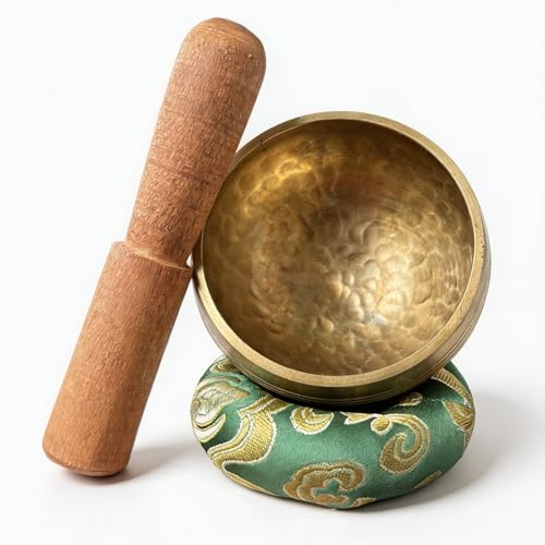 Juego de cuencos tibetanos de latón macizo martillado a mano, 8 cm, para meditación, yoga y curación de chakras, cojín y mazo incluidos, regalo único para mujeres y hombres