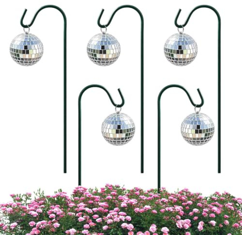 Generisk växtpinne, 5-delad vattentät minispegel-set, diskokula växtstav för blomkruka, terrass, gräsmatta, trottoar, , inredning, utomhus, blomdekoration