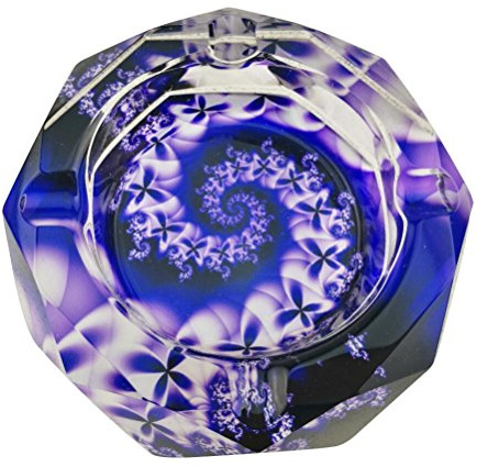 Winterworm Beautiful Colorful Transparent Octangle Shape Diameter 3.9 Cigar Cigarette Crystal Glass Ashtrays with 4 Grooves Home Office Tabletop Desk Decoration (Purple Flowers)