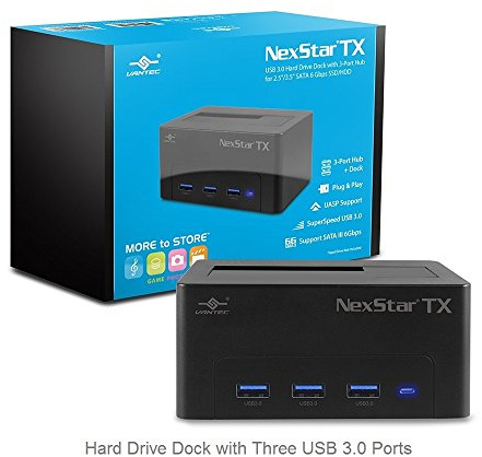 Vantec NexStar TX USB 3.0 Hard Drive Dock with 3-Port Hub for 2.5/3.5 SATA 6Gbps SSD/HDD (NST-D328S3H-BK), Black
