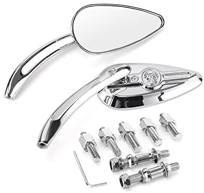 8mm/10mm Rearview Mirrors Chrome Skull Teardrop Replacement for Harley Dyna Electra Motorcycle 5-1/2(L) x 2-5/8(W)