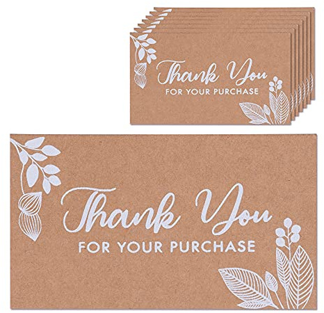 MATICAN Lot de 100 cartes de remerciement en papier kraft floral pour votre achat, 5,1 x 8,9 cm, format carte de visite