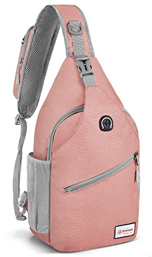 ZOMAKE Sling Bag,Small Crossbody Sling Backpack,Water Resistant Shoulder Daypack for Travel,Anti Thief Chest Bag for Hiking(Pink(New))