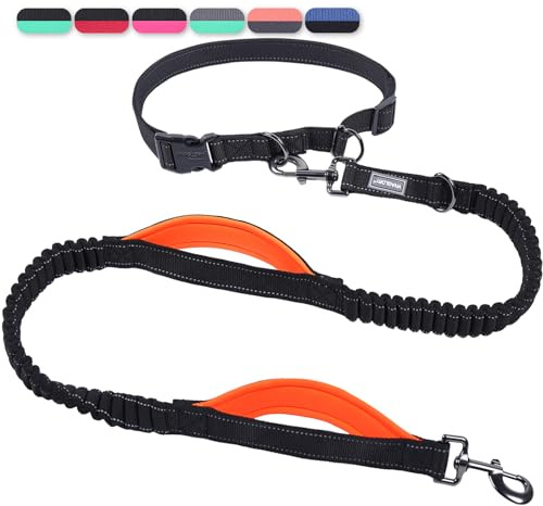 VIVAGLORY Hands Free Dog Leash Bungee Waist Leash for Dog, S, Black/Orange2