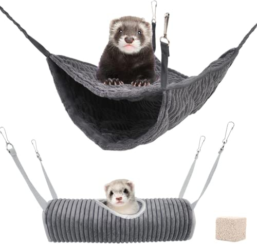 bangminda Kleintierhängematte Hamster Hängematte Hängematte Tunnel, Frettchen-Hängematte Warmbett Hängeversteck Tunnel Hängetunnel Hängematte für Zuckergleiter Hamster Eichhörnchen Frettchen (Grau)
