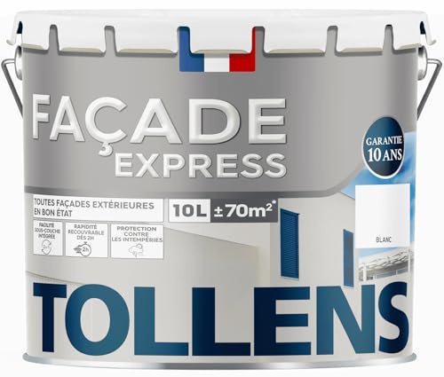 Tollens - Peinture Façade Acrylique - Pour Murs Extérieurs, Murets, Abris de Jardin - Mat - Blanc - 10L = 70m2 3T28870