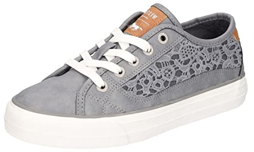 MUSTANG Damen Sneaker Schnürschuh floral Häkelspitze 1272-309, Größe:37 EU, Farbe:Blau