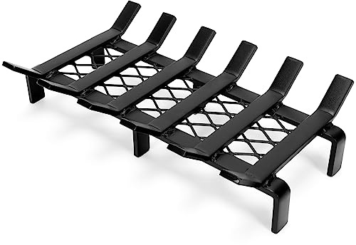 WILLOW WEAVE 13 Fireplace Grate with Ember Retainer, Wood Stove Grate Rack, Heavy Duty Solid Steel Firewood Holder, Non-Assembly Fire Grate for Indoor Hearth Outdoor Firepit - Matt Black
