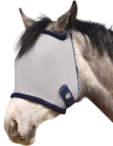 Harrison Howard Fliegenschutzmaske für Pferde, Netzstoff, UV-Schutz, mit Fleece-gepolstertem Rand, Originalgrau, Größe M