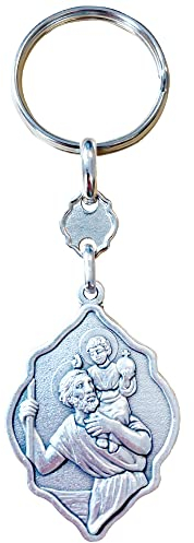 Porte-Clé Saint Christophe pour Voiture - Saint Patron des Voyageurs (Automobilistes, Motards, Trains, Avion). Accessoire Porte Bonheur Voiture, Moto, Camping Car - Cadeau Parfait