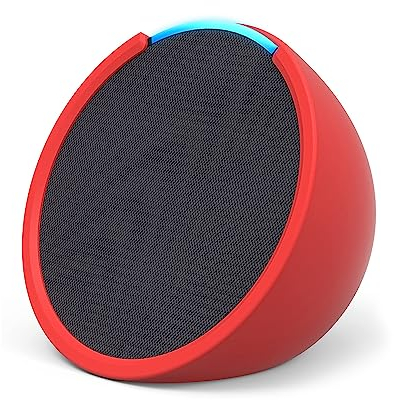 Echo Pop | Kompakter und smarter Bluetooth-Lautsprecher mit vollem Klang und Alexa | Anthrazit + „Made for Amazon“: Sleeve für Echo Pop (2023er Version), Rot