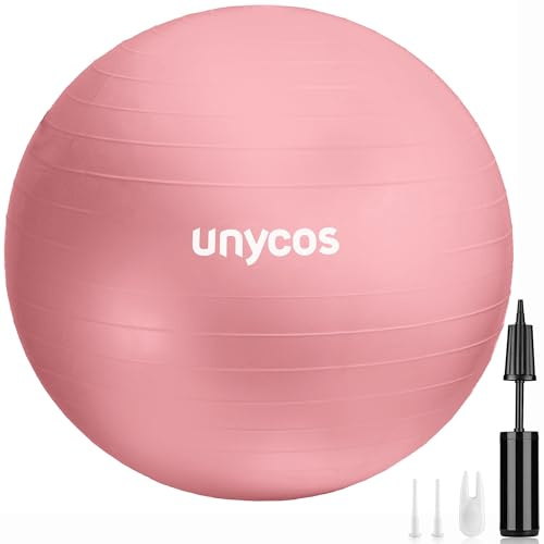 unycos - Palla Fitness 55 cm Antiscivolo in PVC con Pompa Manuale, Fitball per Pilates, Yoga, Stretching ed Esercizi di Equilibrio, Carico Statico fino a 300 kg (Rosa Chiaro con Logo)