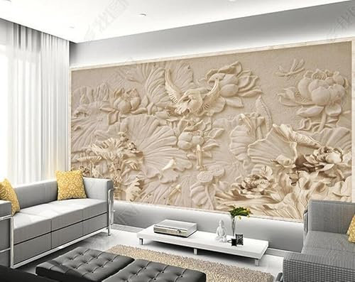 Papel Pintado 3D Efecto De Relieve De Piedra Arenisca Del Pájaro De Loto Papel Tapiz Fotomurales Moderno Murales -336406 150x105cm