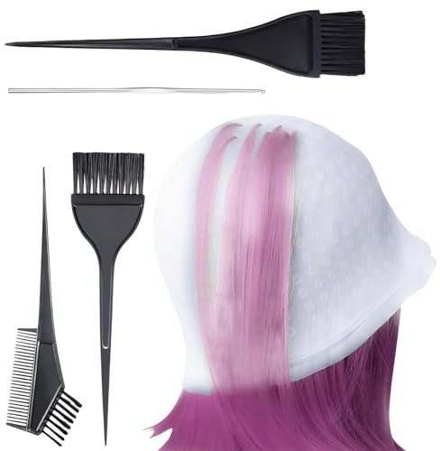 5 Pcs Highlighting Kit, Highlighting Cap, Highlight Cap and Hook Kit, Punched Hole Silicone Hair Highlighting Cap, Reusable Highlight Cap Salon Hair Dyeing Tool for Highlighting Hair Women Men