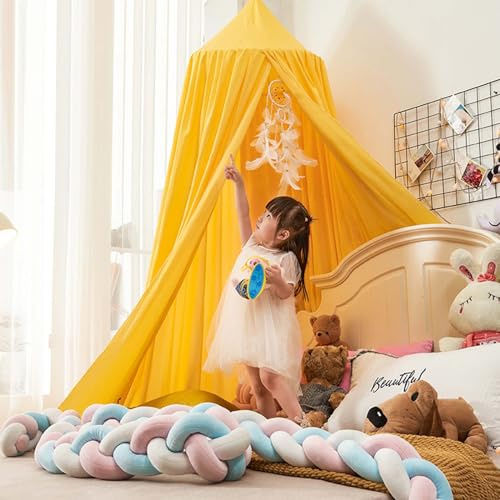 Odot Baldacchino per Letto Bambina, Monocromo Letto Baldacchino Culla Ereditiera, Tenda Colori Solidi Contro Le Punture di Zanzara per Lettino, Culla, Decorazione (65cm,Giallo)
