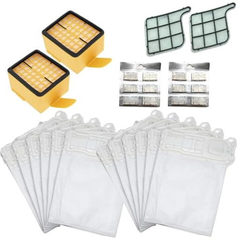 DL SERVICE Kit per Folletto Vk 135/136 | 12 Sacchetti 12 Profumini 2 Filtri HEPA 2 Filtri Motore Pulizia e Manutenzione Folletto Vk 135/136 Compatibile