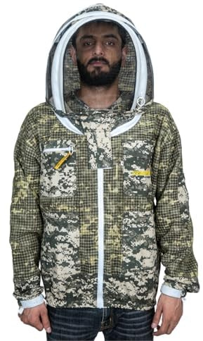 URBANSBEE Veste apiculture 3 couches ultra ventilée, professionnelle veste apiculteur avec chapeau fantaisieet d'un voile pour la protection de l'apiculteur (DIGICAM, XXXXL)