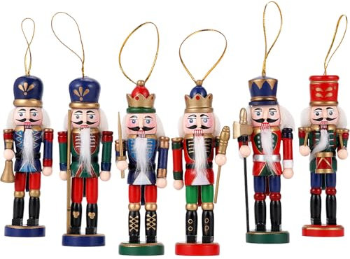 Tpudn 6Pcs Christmas Nutcracker Ornament Mini Soldier Figures, 4.8 Inch Traditional Painted Wooden Nutcracker Doll, Christmas Tree Hanging Decorations, Fireplace Tabletop xmas Decorations Indoor