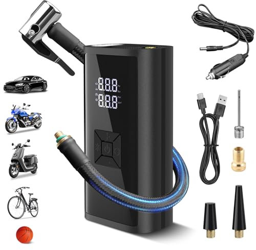 Lytool Cordless Tyre Inflator Air Compressor, DC 12V Car Tire Pump, 150PSI 6000mAh Fast Inflate Air Compressor, with digital LED Display and Emergency Lighting for Cars Tires, Bikes, Motorcycle, Balls
