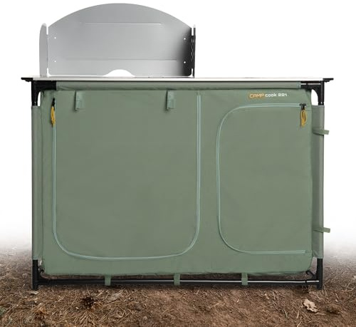 KADVA CAMPCook 221 Camping Küchenschrank faltbar 48,5x121x83,5 cm Campingschrank aus strapazierfähigen Materialien Leichte und stabile Konstruktion Einfacher Aufbau und Transport Farbe Grün