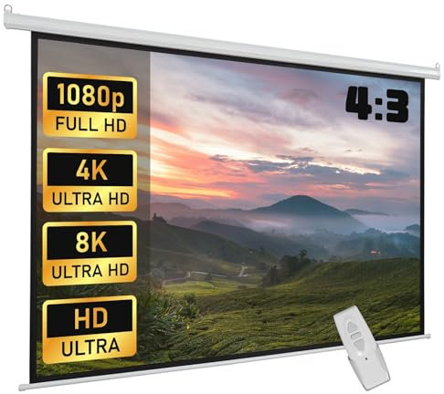 Fabulcozy - Schermo per proiezioni motorizzato elettrico, 120 pollici, con montaggio a parete o a soffitto, automatico, per home cinema e uso aziendale, formato 4:3